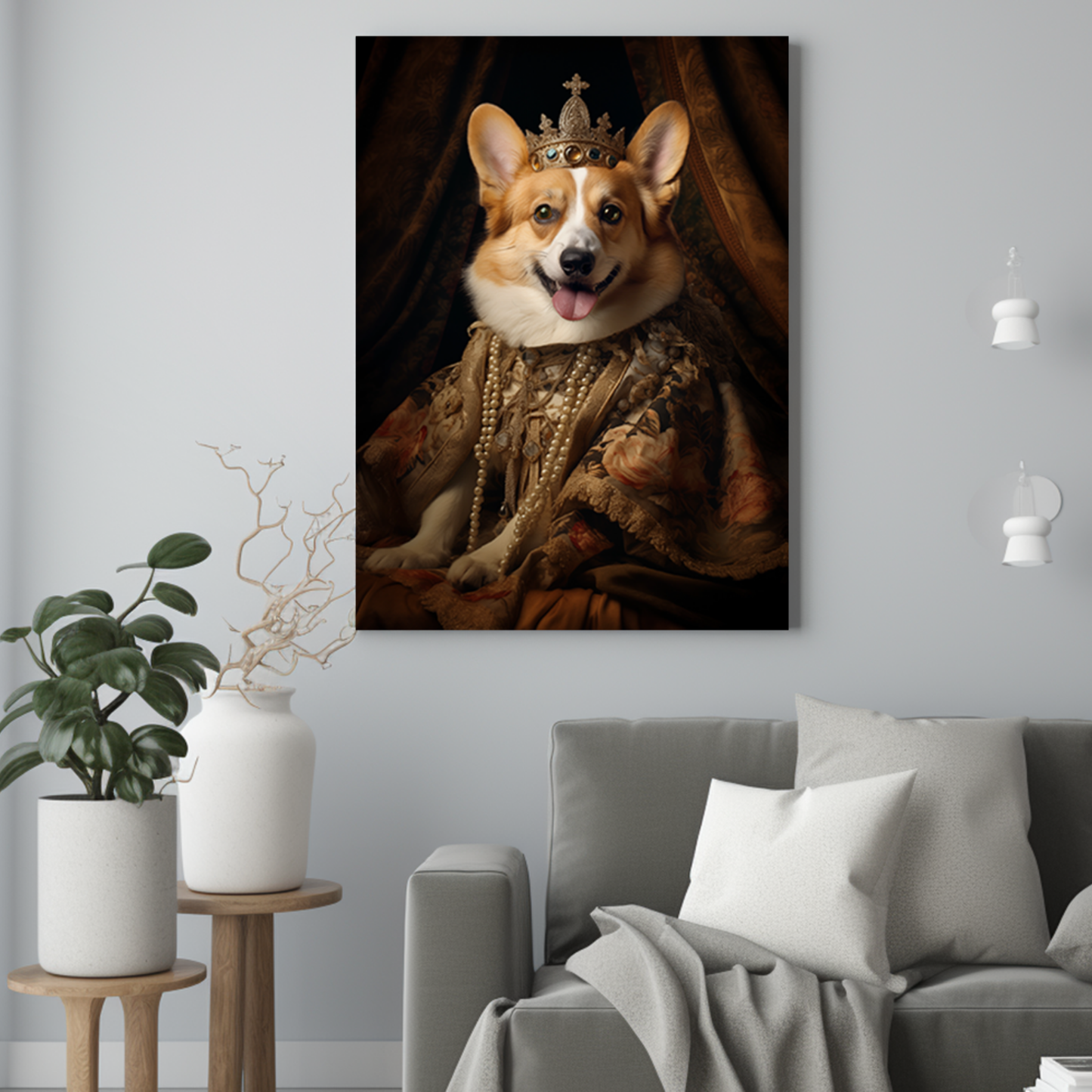 Królowa z koralami - Portret psa ze zdjęcia na zamówienie