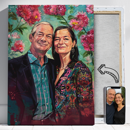 Para z kwiatami - Portret ze zdjęcia pomysł na prezent