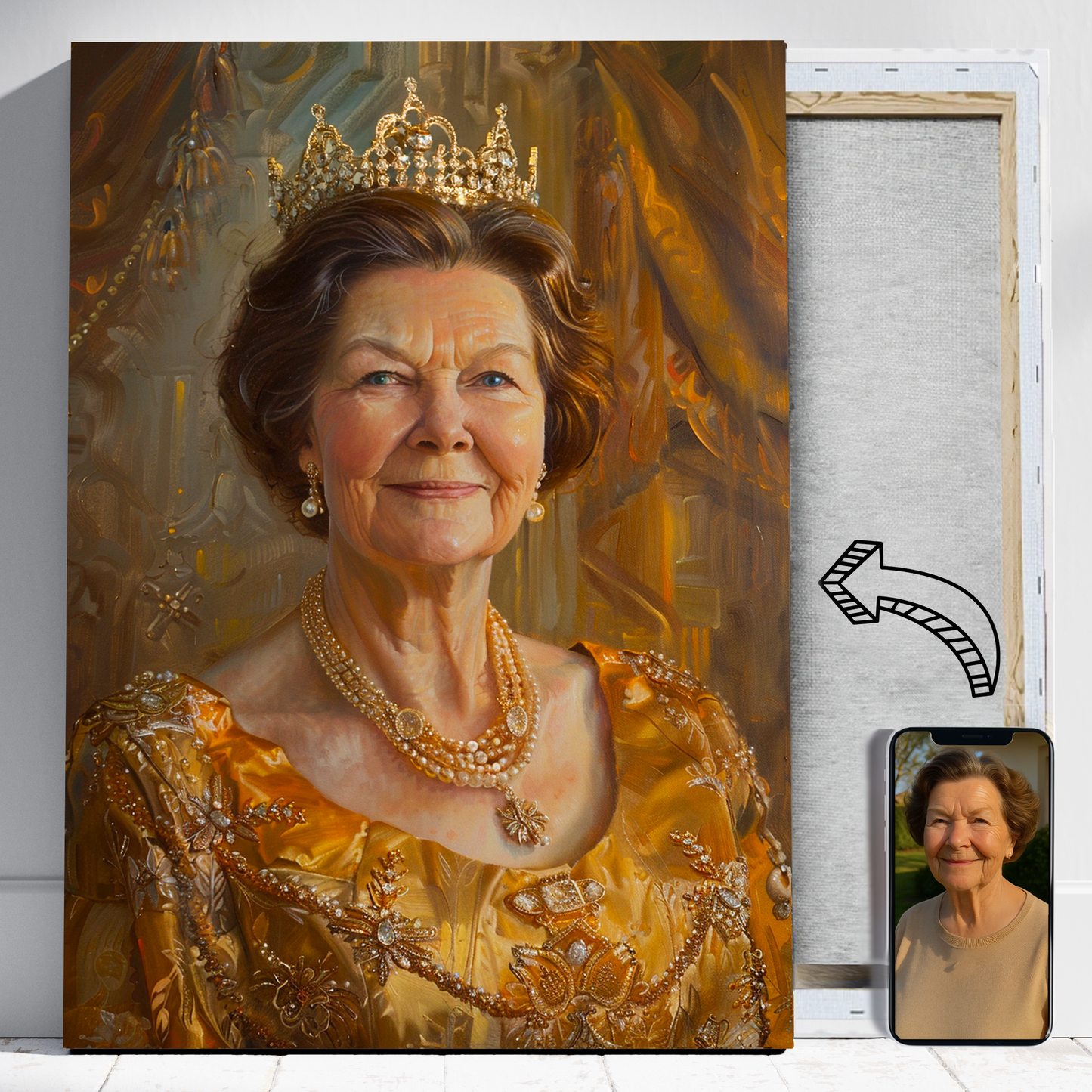 Mama jako złota królowa ala malowana - Portret ze zdjęcia na prezent dla kobiety
