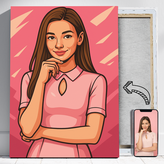 Uśmiechnięta kobieta w stylu graficznym - Portret ze zdjęcia na prezent dla kobiety