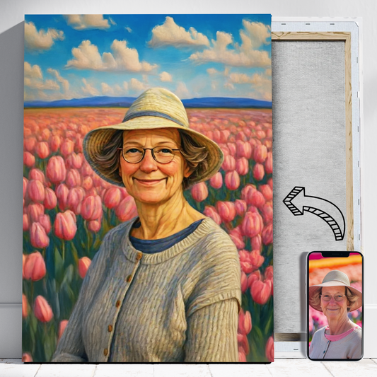 Mama z tulipanami jak malowana - Portret ze zdjęcia na prezent dla kobiety
