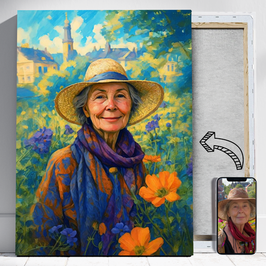 Mama w ogrodzie jak malowana - Portret ze zdjęcia na prezent dla kobiety
