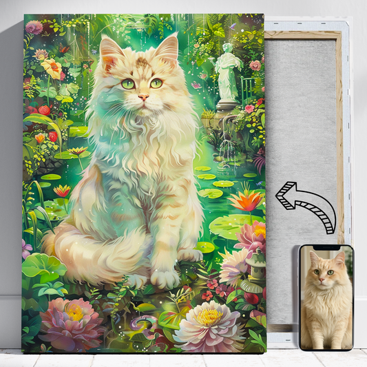 Kot w ogrodzie w graficznym stylu - Portret kota ze zdjęcia na zamówienie