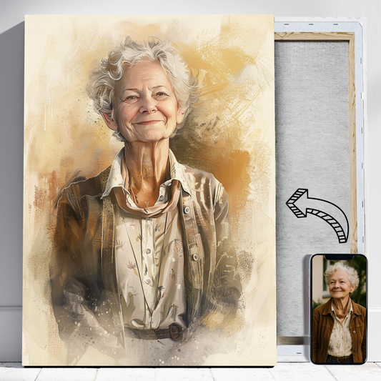 Złota babcia w graficznym stylu - Portret ze zdjęcia na prezent dla kobiety
