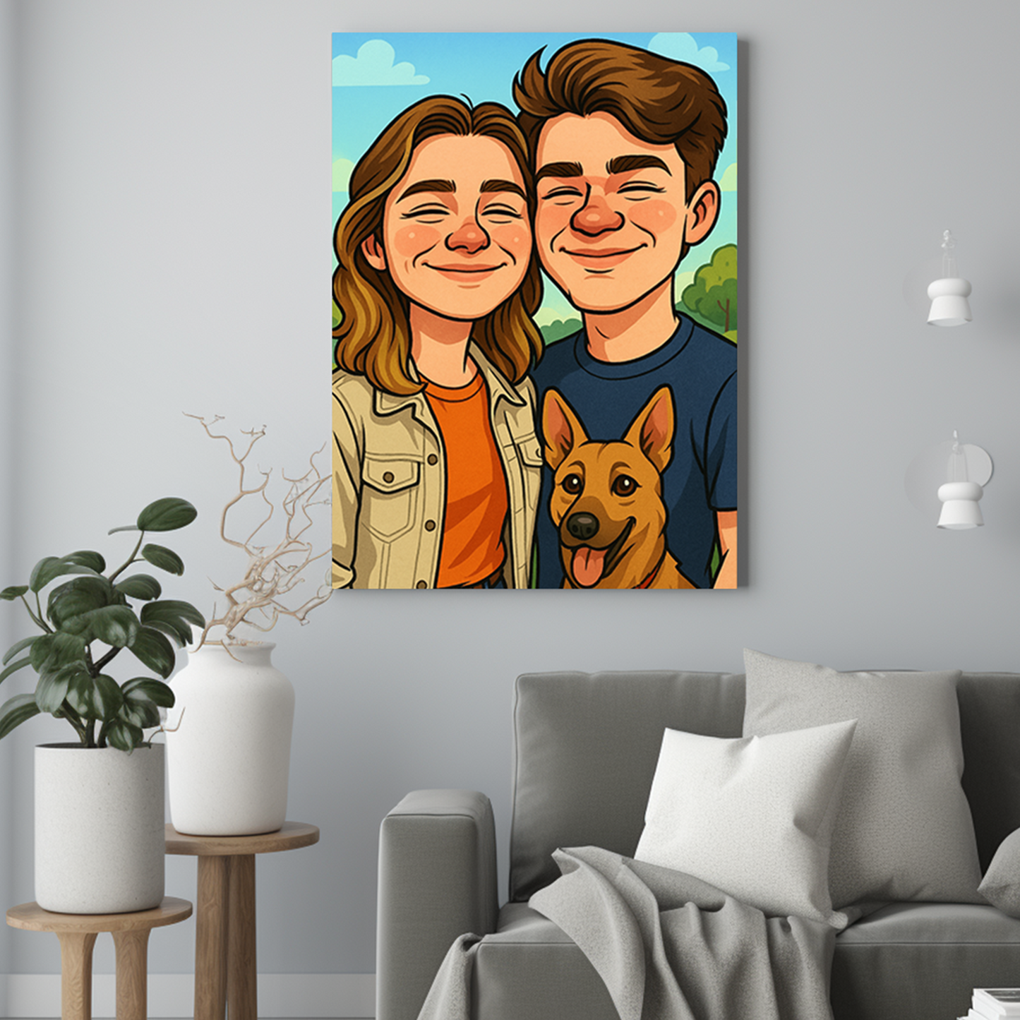 Uśmiechnięta para w stylu graficznym - Portret ze zdjęcia pomysł na prezent