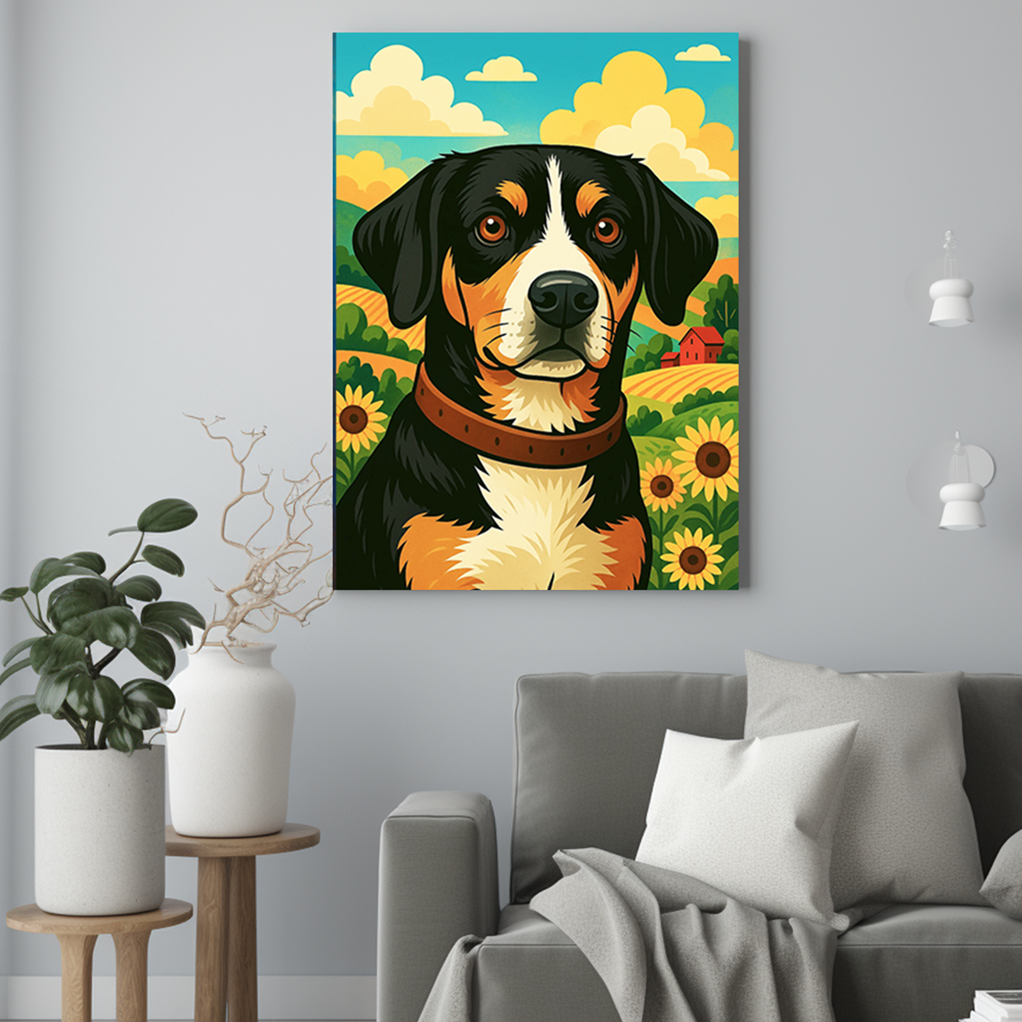 Graficzny pies na polu - Portret psa ze zdjęcia na zamówienie