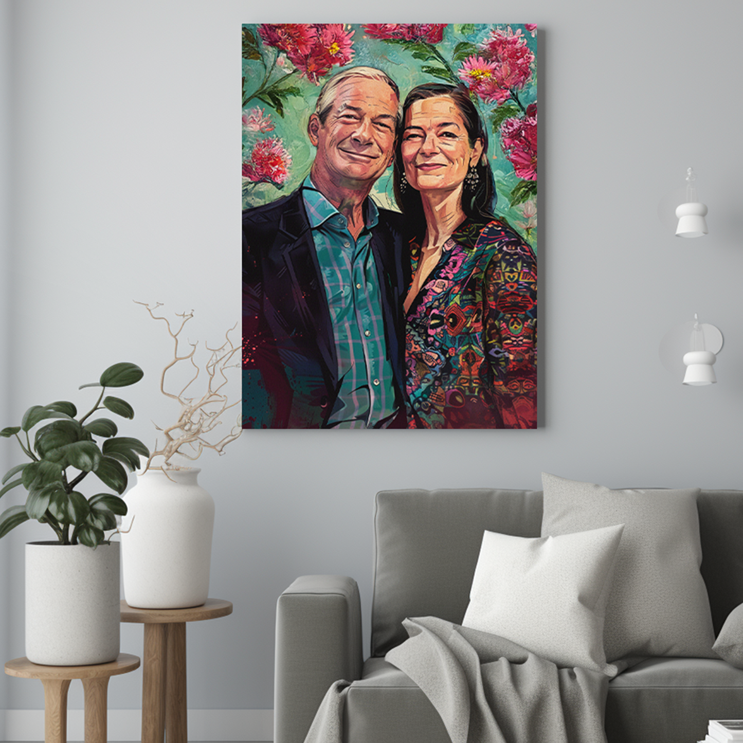 Para z kwiatami - Portret ze zdjęcia pomysł na prezent
