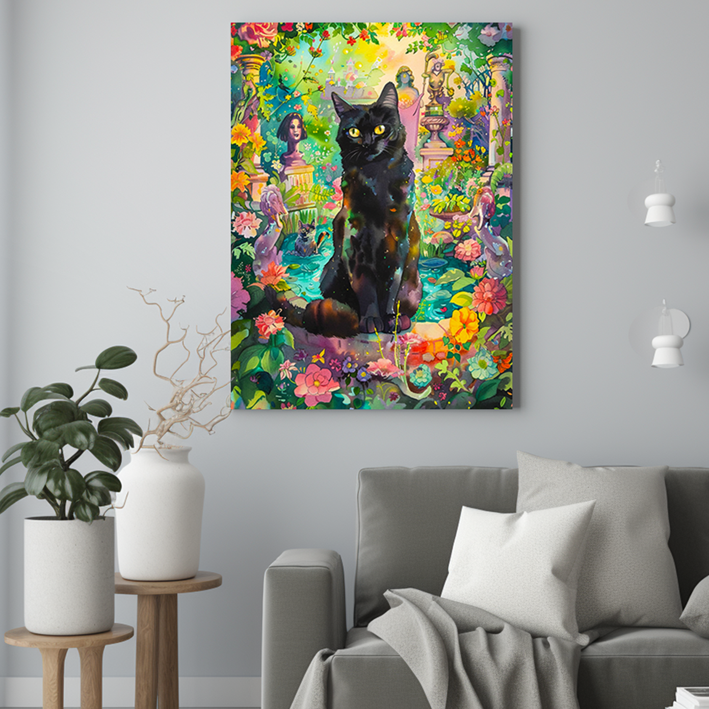 Kot w kolorowym ogrodzie jak malowany - Portret kota ze zdjęcia na zamówienie