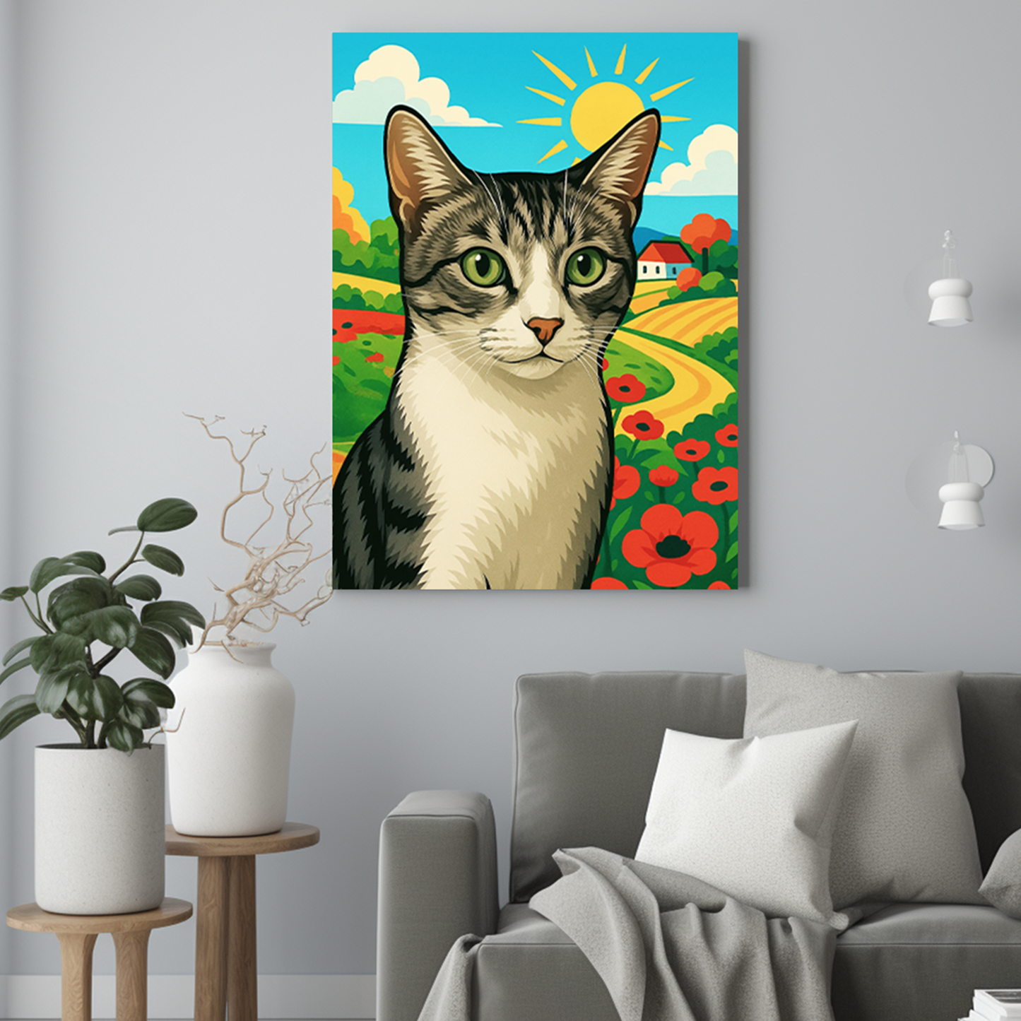 Graficzny kot na polu - Portret kota ze zdjęcia na zamówienie