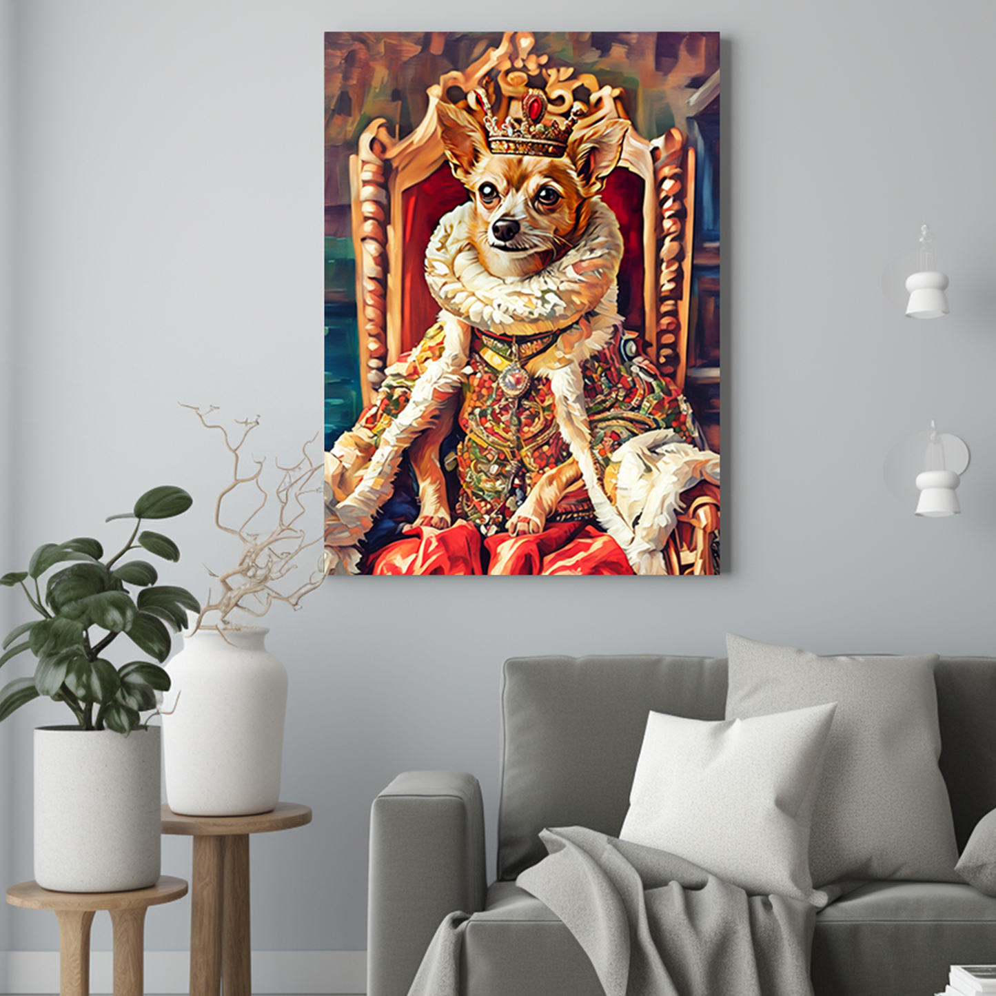 Godny król na tronie - Portret psa ze zdjęcia na zamówienie