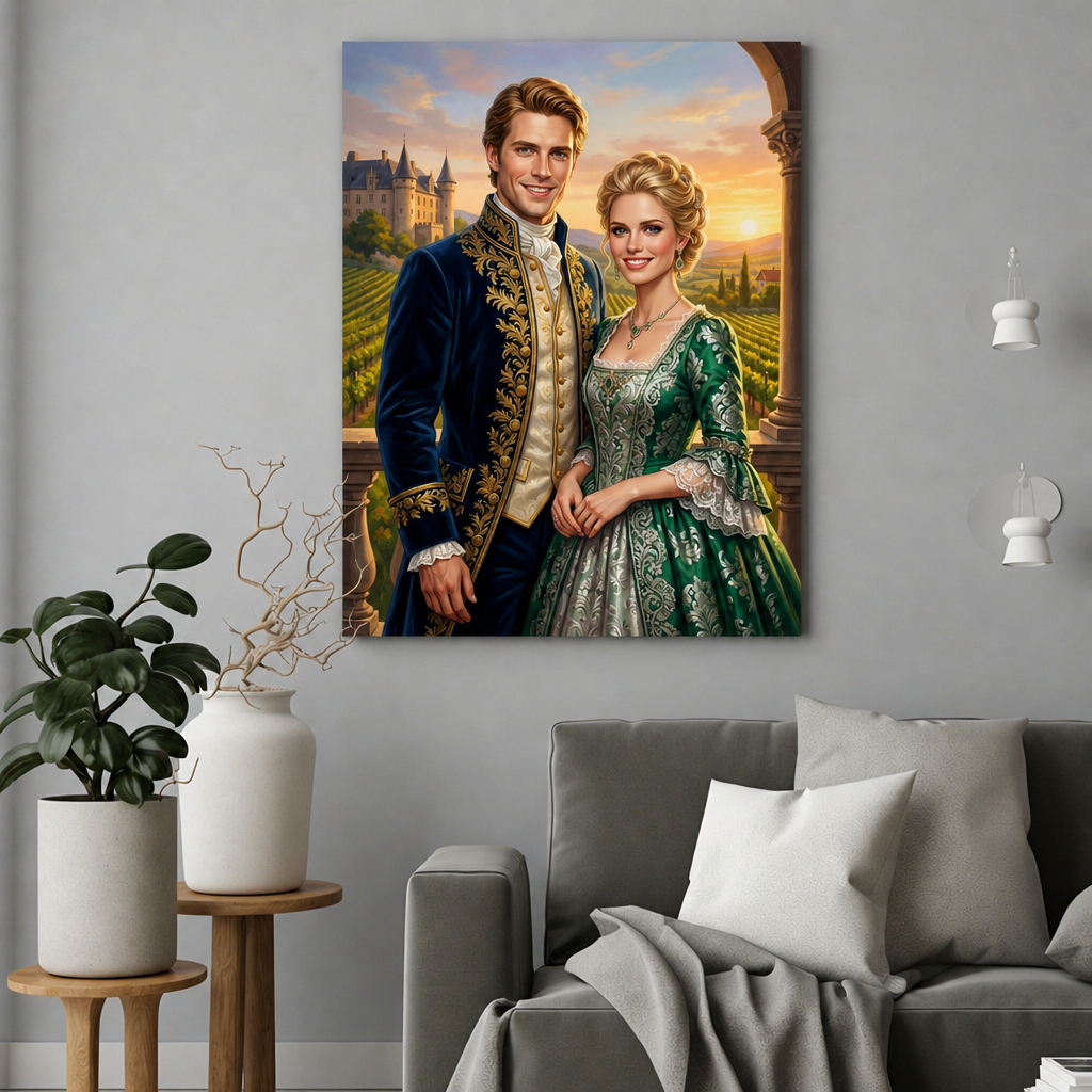 Miłość z Widokiem na Zamek – Portret Pary Arystokratów na Prezent - portret na płótnie we wnętrzu