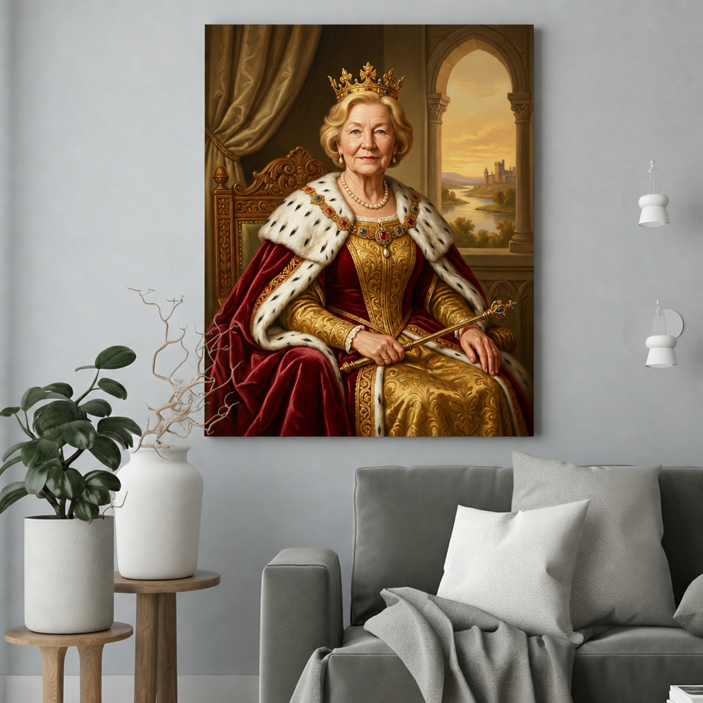 Ona w Królewskiej Odsłonie – Portret ze Zdjęcia na Prezent dla Kobiety - portret na płótnie we wnętrzu