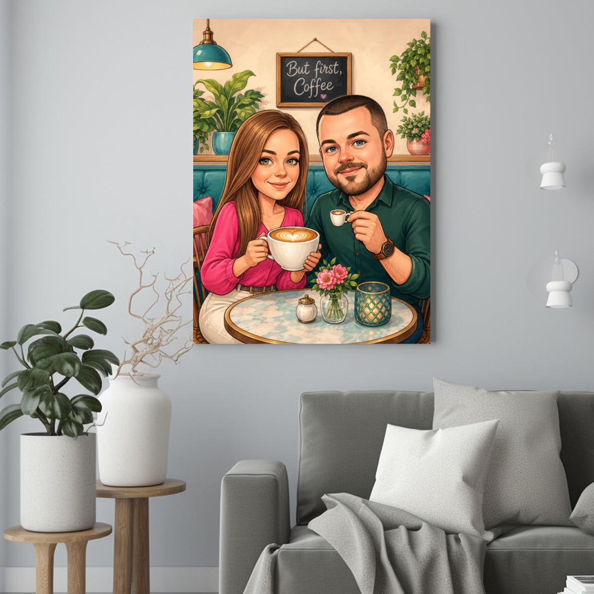 Poranna Kawa – Portret Pary ze Zdjęcia na Prezent dla Lubiących Kawę - portret na płótnie we wnętrzu