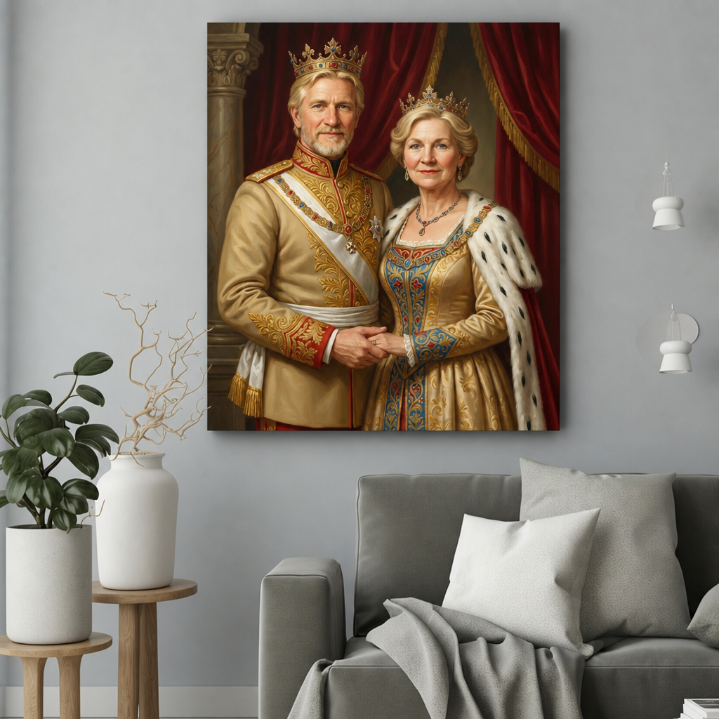 Złoci Rodzice – Portret ze Zdjęcia na Rocznicę dla Pary - portret na płótnie we wnętrzu