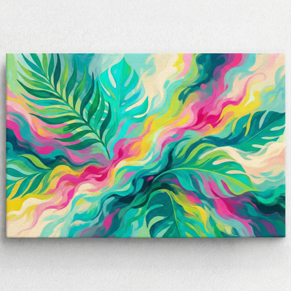 Liście z kolorowym tłem  - Obraz na płótnie na ścianę do salonu lub sypialni