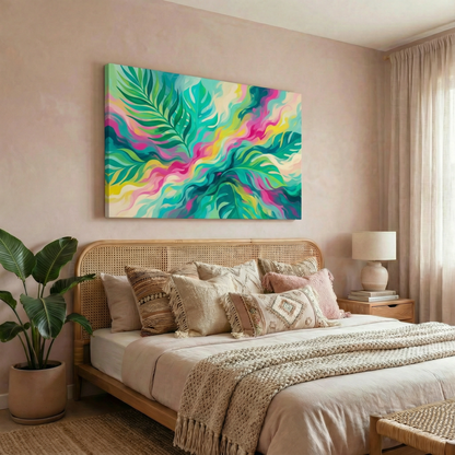 Liście z kolorowym tłem  - Obraz na płótnie na ścianę do salonu lub sypialni