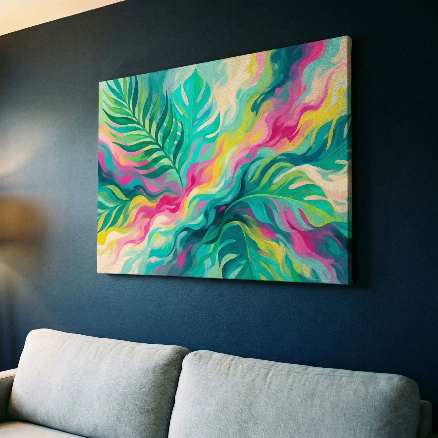 Liście z kolorowym tłem  - Obraz na płótnie na ścianę do salonu lub sypialni