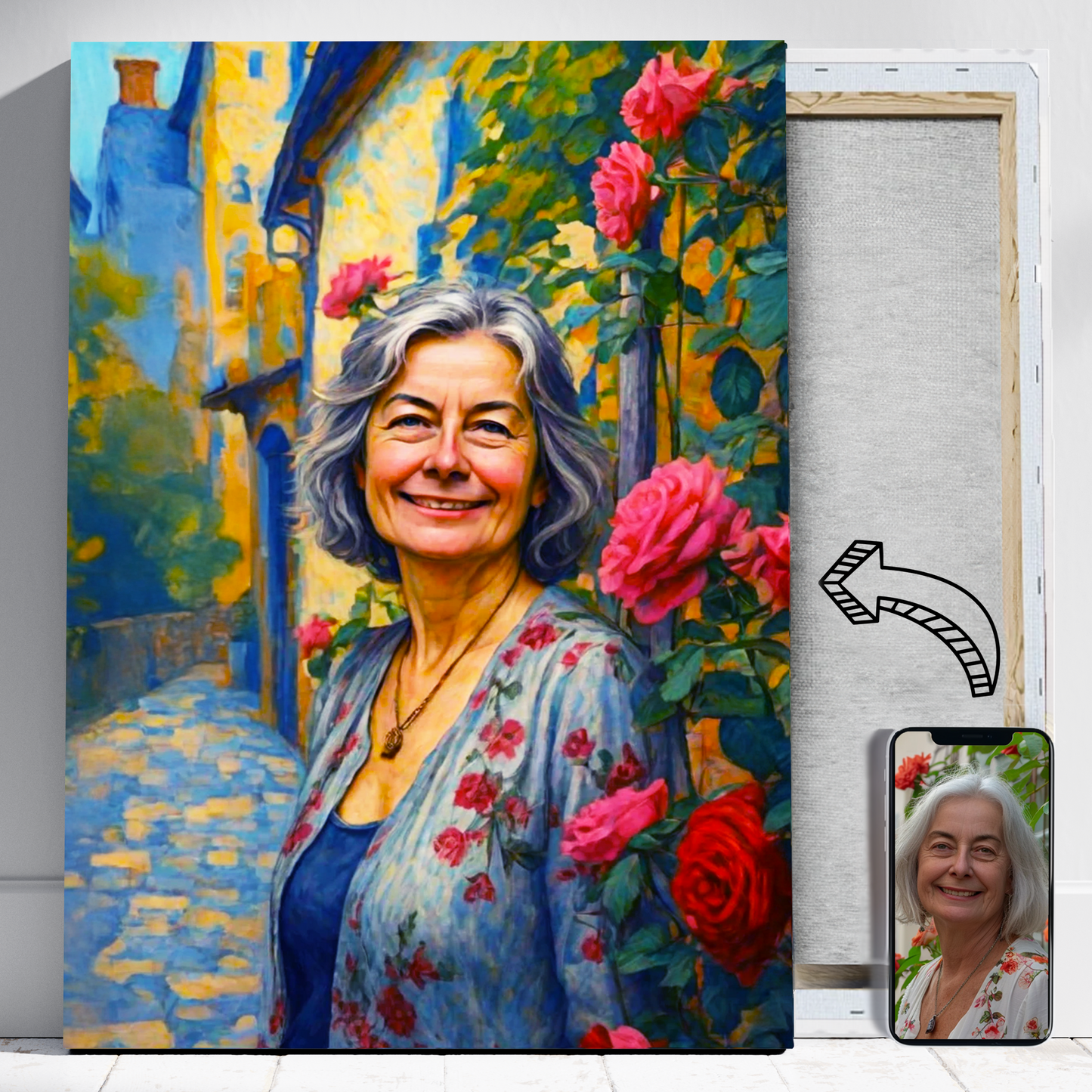 Mama z różami ala malowana - Portret ze zdjęcia na prezent dla kobiety