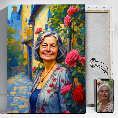 Mama z różami ala malowana - Portret ze zdjęcia na prezent dla kobiety