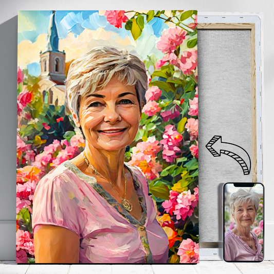 Ogród mamy jak malowany - Portret ze zdjęcia na prezent dla kobiety