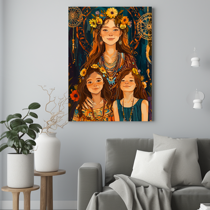 Mama z córkami w graficznym stylu - Portret ze zdjęcia na prezent dla kobiety