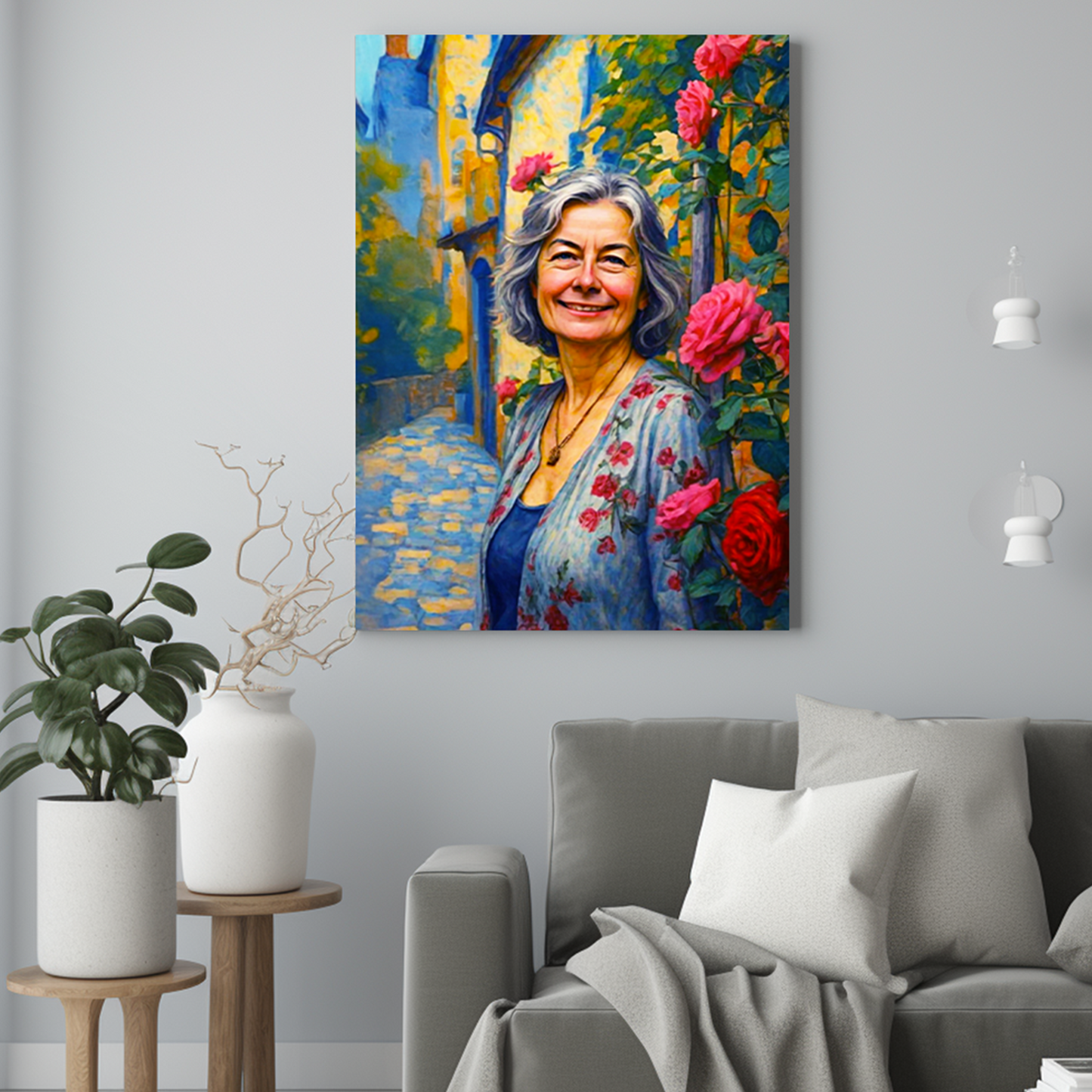 Mama z różami ala malowana - Portret ze zdjęcia na prezent dla kobiety