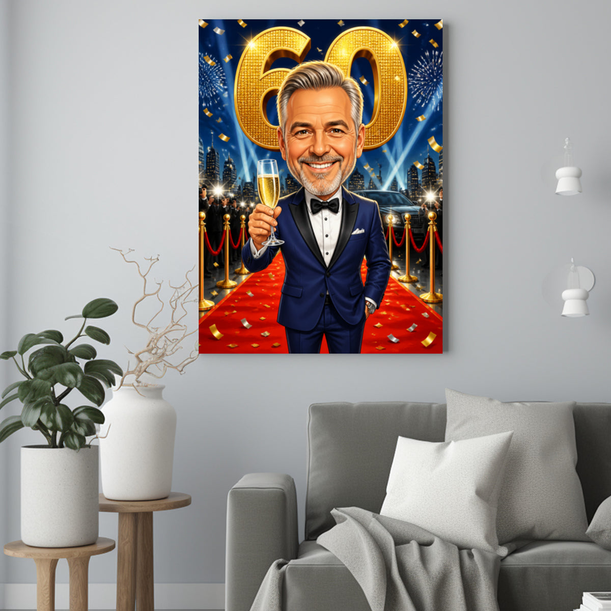 60 Urodziny Gwiazdy Karykatura – Portret ze Zdjęcia na Prezent dla Mężczyzny - portret na płótnie we wnętrzu