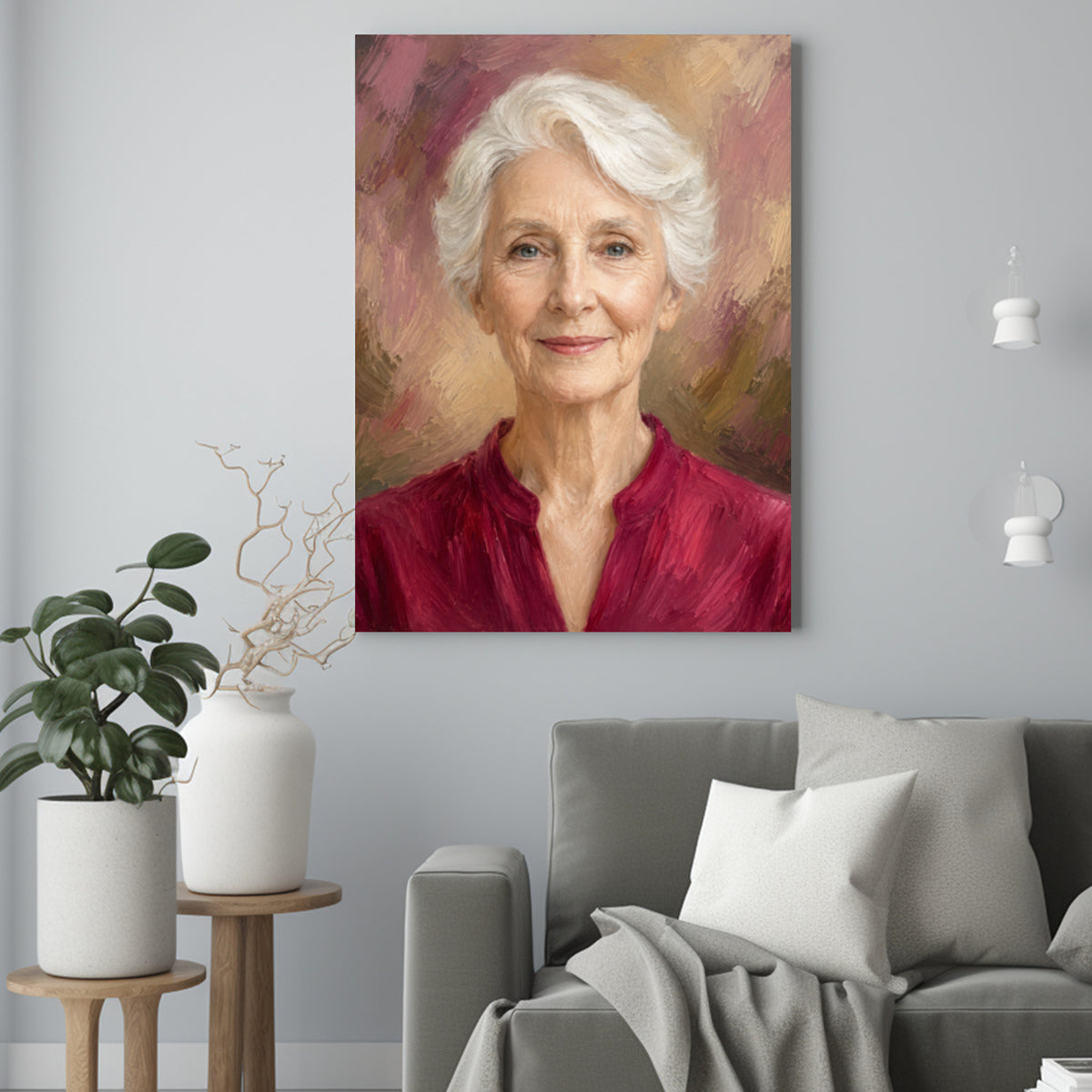 Babcia jak Namalowana – Portret ze Zdjęcia na Prezent dla Kobiety - portret na płótnie we wnętrzu