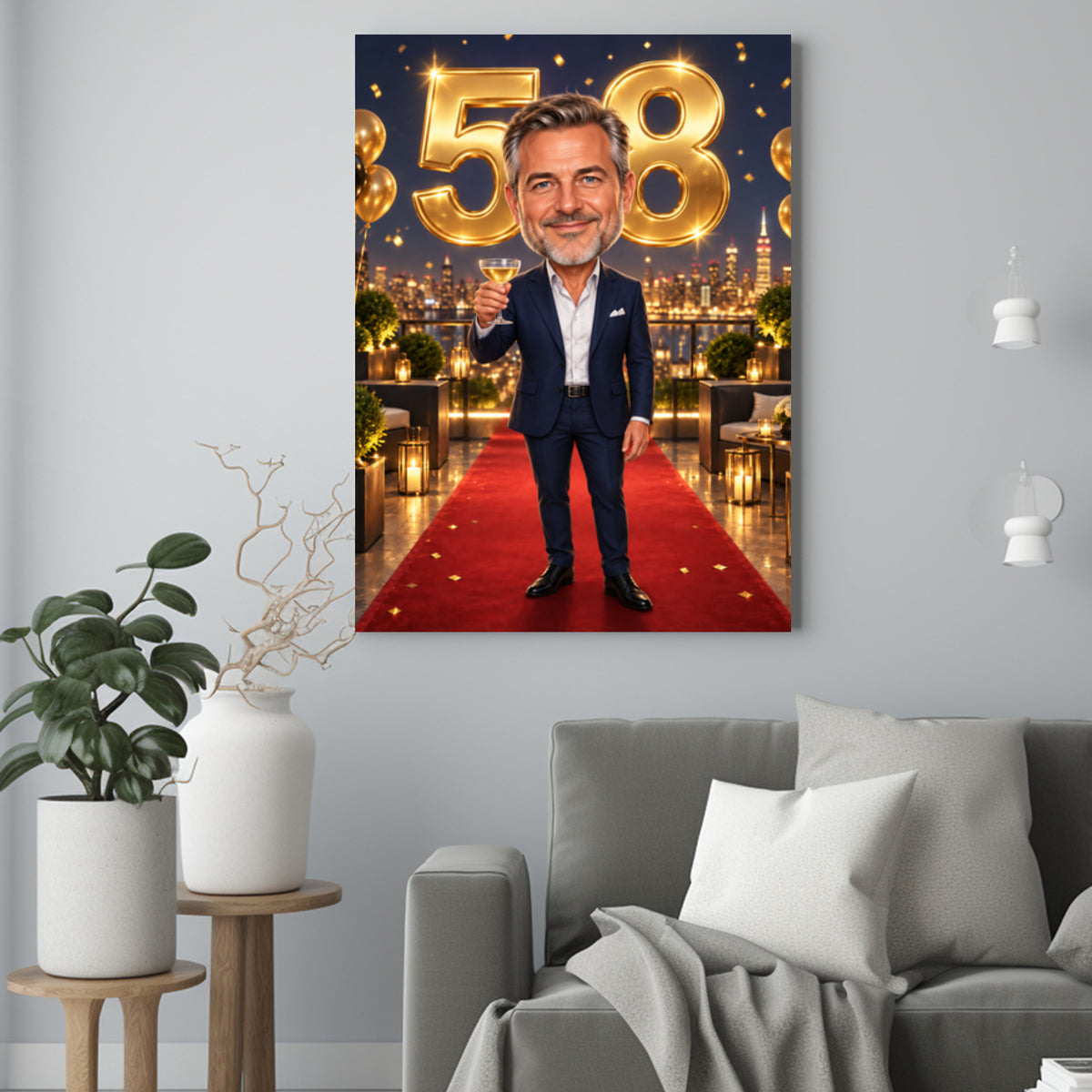 Bogate Urodziny Karykatura  – Portret ze Zdjęcia na Prezent dla Mężczyzny - portret na płótnie we wnętrzu