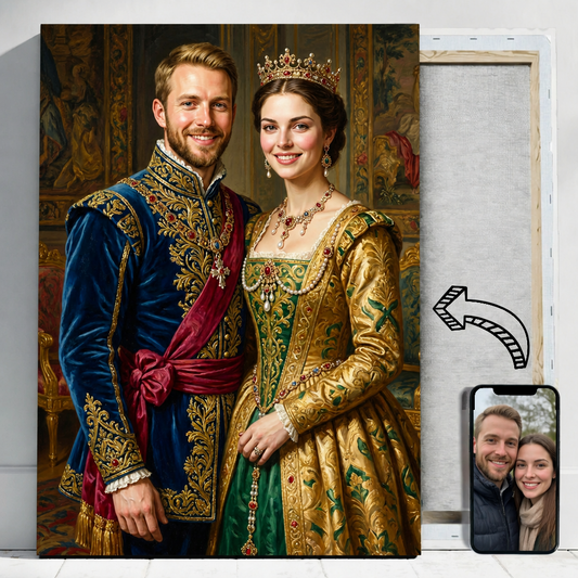 Ich Królewska Historia – Portret Pary ze Zdjęcia Pomysł na Prezent - portret na płótnie i zdjęcie referencyjne w telefonie