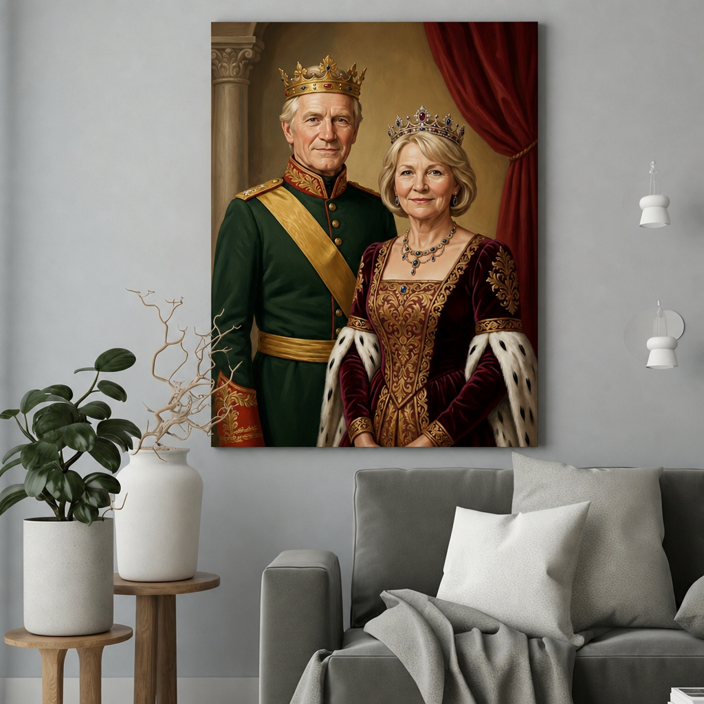 Ich Wspólna Historia – Portret Rodziców ze Zdjęcia na Rocznicę Ślubu - portret na płótnie we wnętrzu