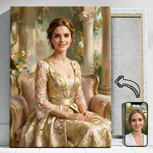 Kobieta Pełna Elegancji Jak z Obrazu – Portret ze Zdjęcia na Prezent dla Kobiety - portret na płótnie i zdjęcie referencyjne w telefonie