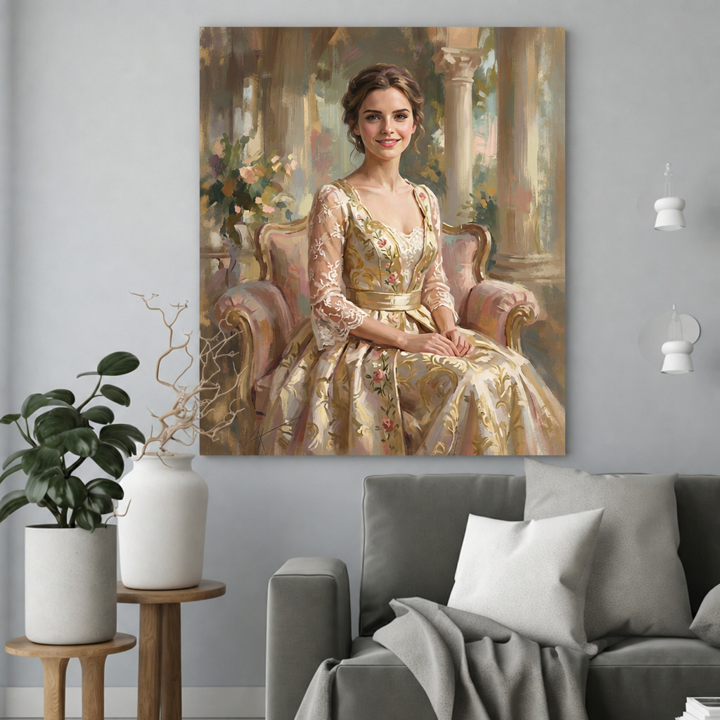 Kobieta Pełna Elegancji Jak z Obrazu – Portret ze Zdjęcia na Prezent dla Kobiety - portret na płótnie we wnętrzu