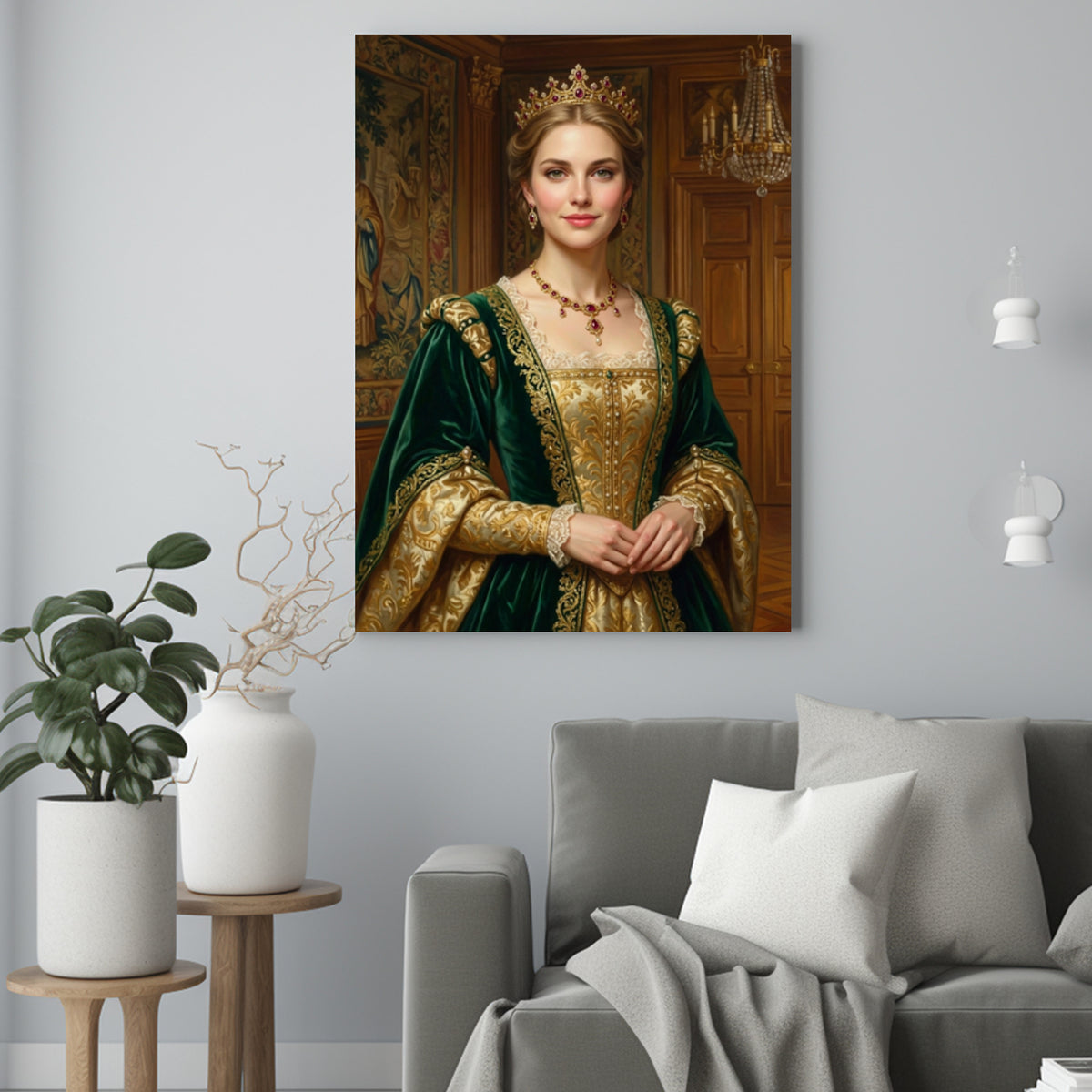 Koleżanka jako Królowa – Portret ze Zdjęcia na Prezent dla Kobiety - portret na płótnie we wnętrzu