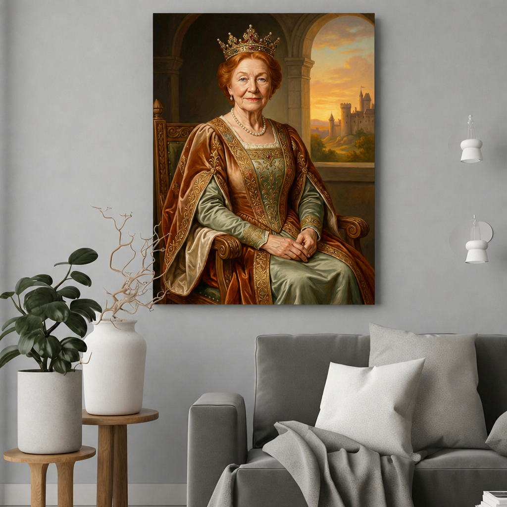 Królewska Kobieta w Pałacu – Portret ze Zdjęcia na Prezent dla Kobiety - portret na płótnie we wnętrzu