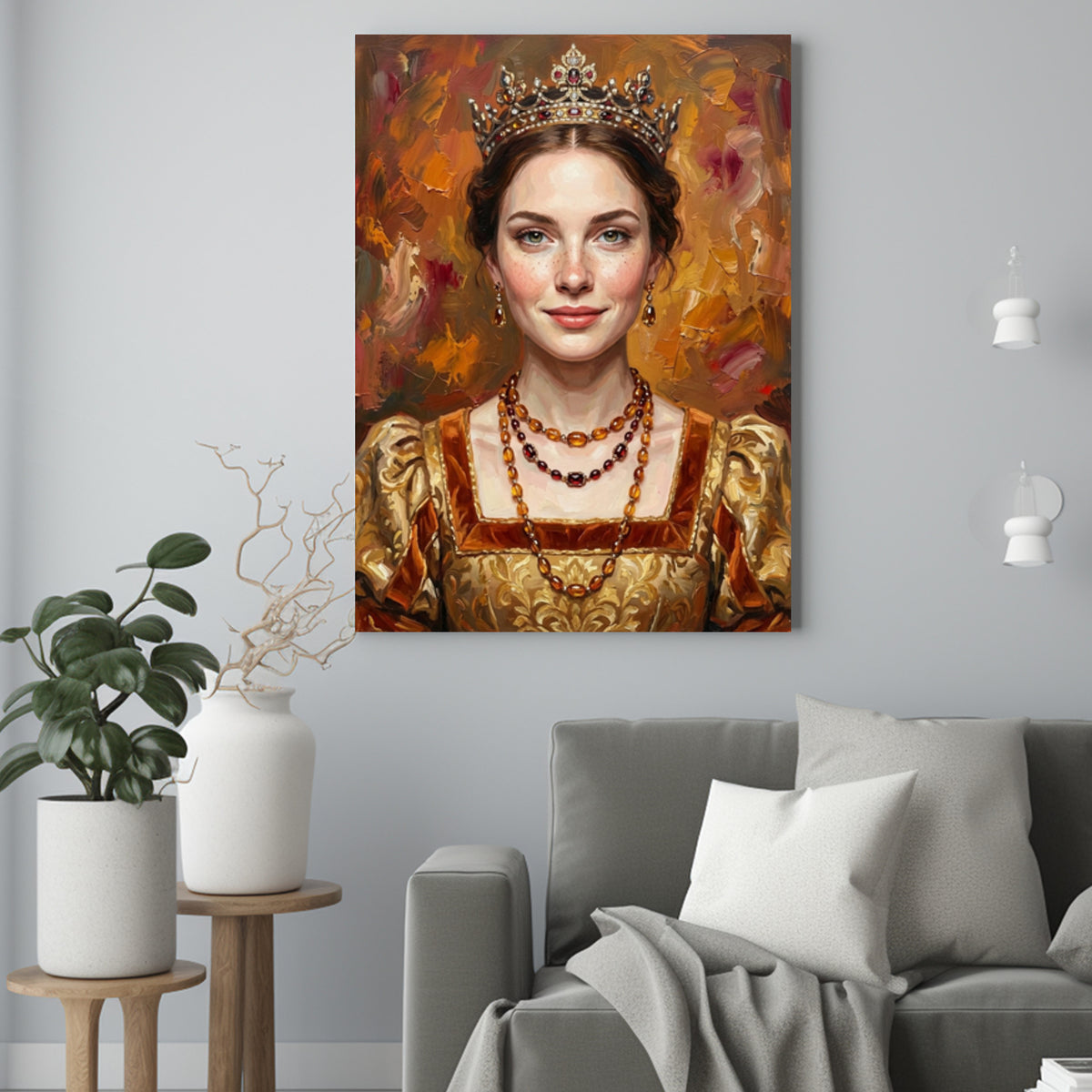 Królewska Koleżanka  – Portret jak Malowany ze Zdjęcia na Prezent dla Kobiety - portret na płótnie we wnętrzu