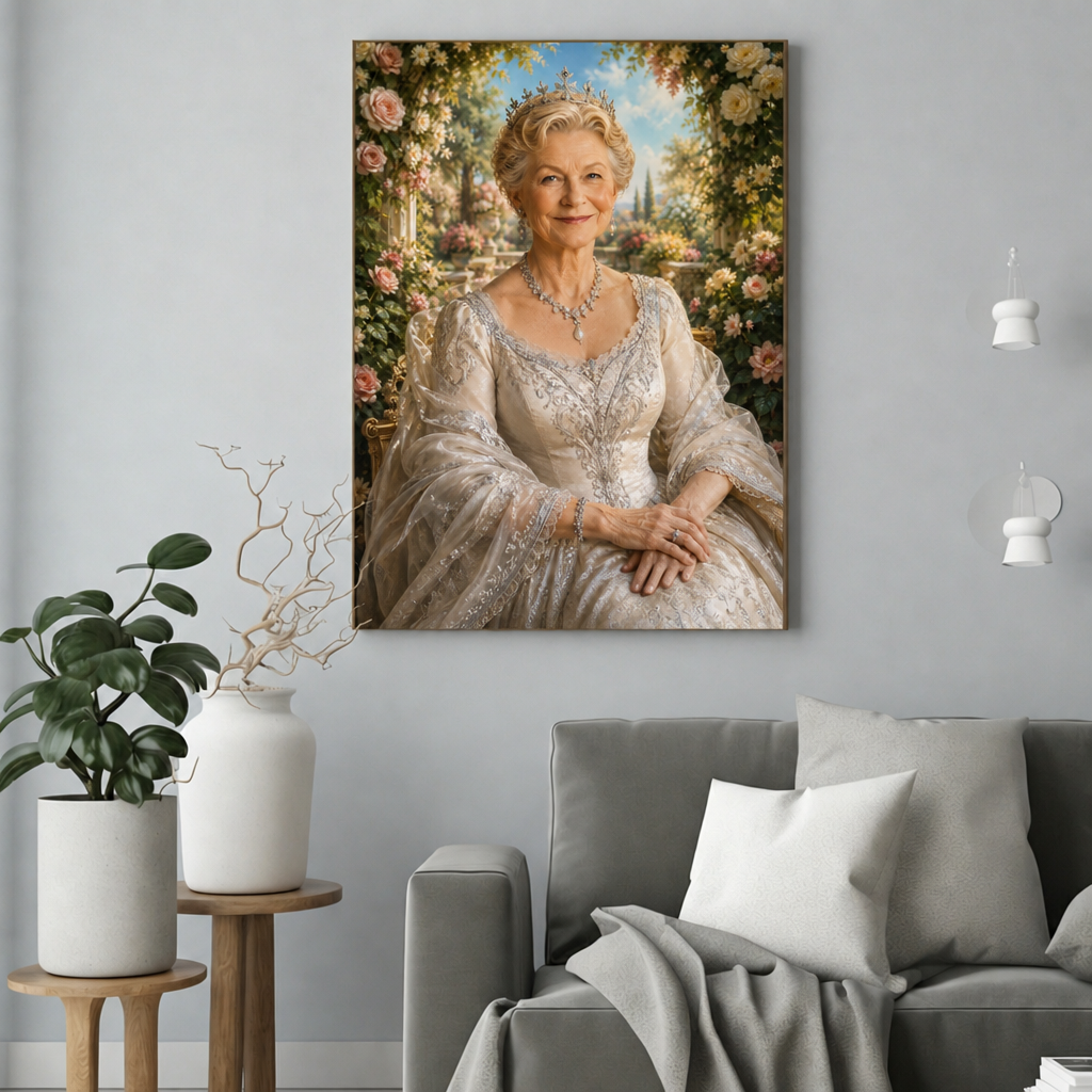 Królowa w Ogrodzie – Portret ze Zdjęcia na Prezent dla Kobiety - portret na płótnie we wnętrzu