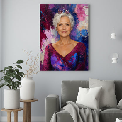Mama jako Malowana Królowa – Portret ze Zdjęcia na Prezent dla Kobiety - portret na płótnie we wnętrzu