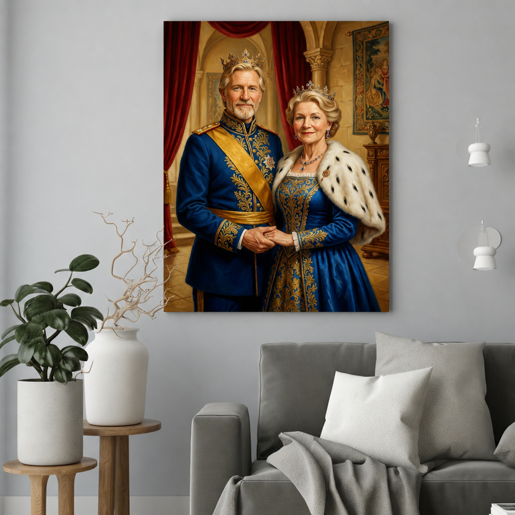 Miłość w Królewskim Stylu – Portret ze Zdjęcia na Prezent dla Pary - portret na płótnie we wnętrzu
