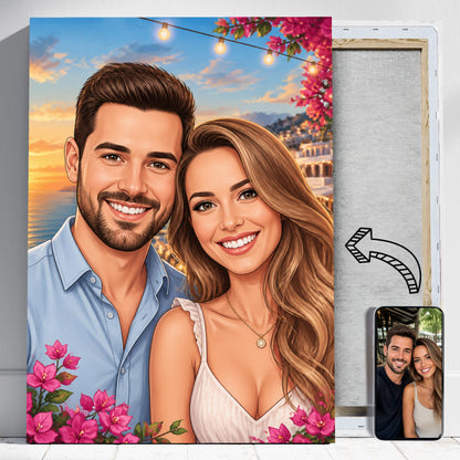 Na Wakacjach w Graficznym Stylu – Portret Pary ze Zdjęcia na Prezent - portret na płótnie i zdjęcie referencyjne w telefonie