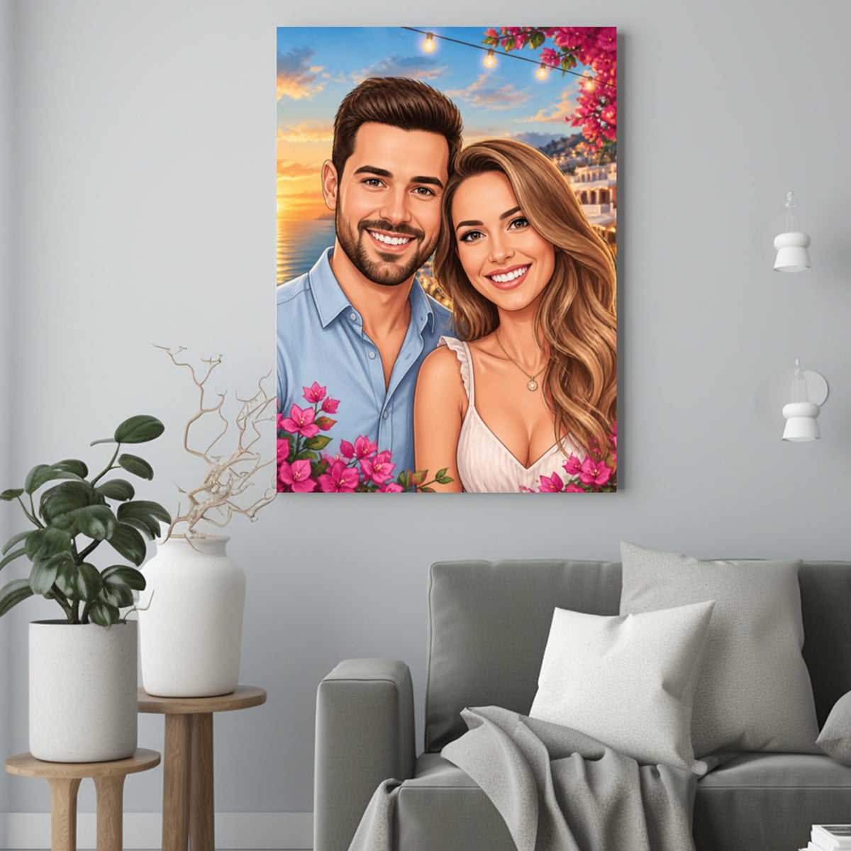 Na Wakacjach w Graficznym Stylu – Portret Pary ze Zdjęcia na Prezent - portret na płótnie we wnętrzu