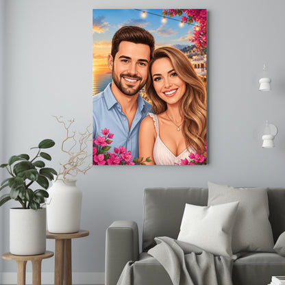 Na Wakacjach w Graficznym Stylu – Portret Pary ze Zdjęcia na Prezent - portret na płótnie we wnętrzu