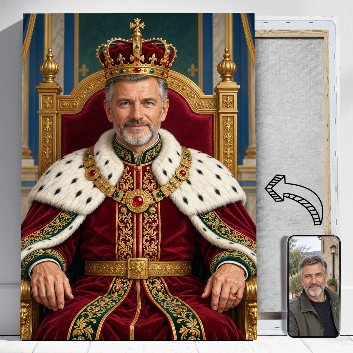 On jako Król – Portret ze Zdjęcia na Prezent dla Mężczyzny - portret na płótnie i zdjęcie referencyjne w telefonie