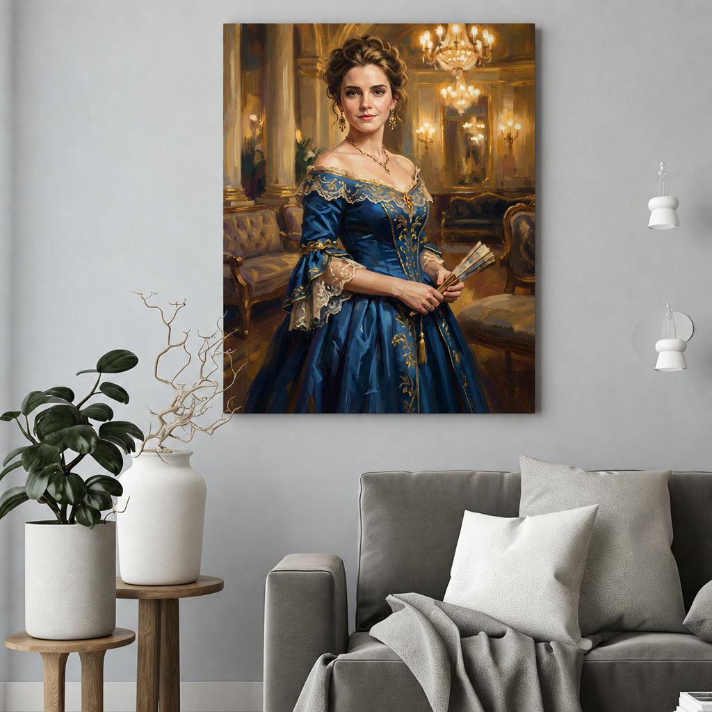 Ona z Wachlarzem – Portret ze Zdjęcia jak Malowany na Prezent dla Kobiety - portret na płótnie we wnętrzu