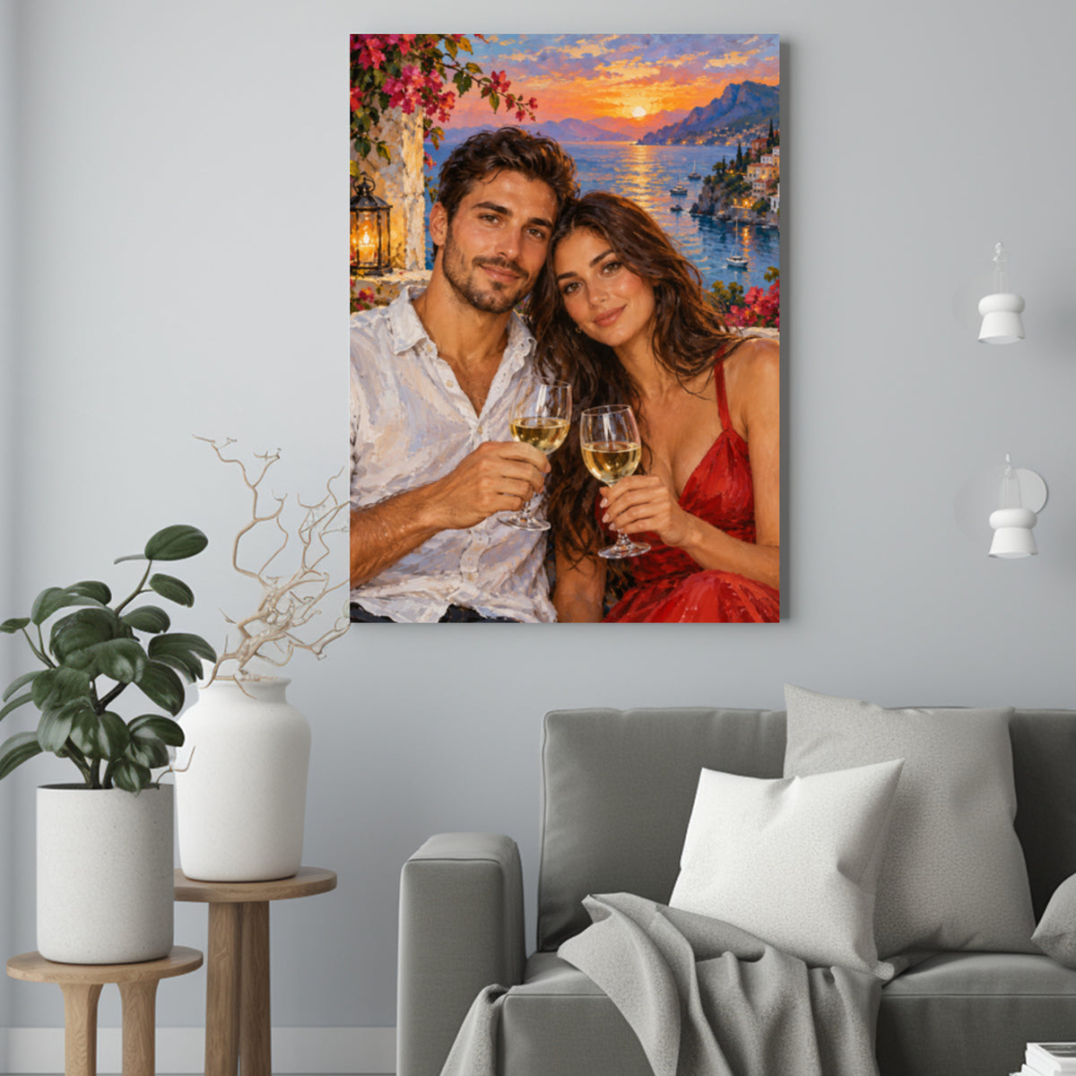 Romantyczny Zachód Słońca – Portret Pary jak Malowany ze Zdjęcia na Prezent - portret na płótnie we wnętrzu