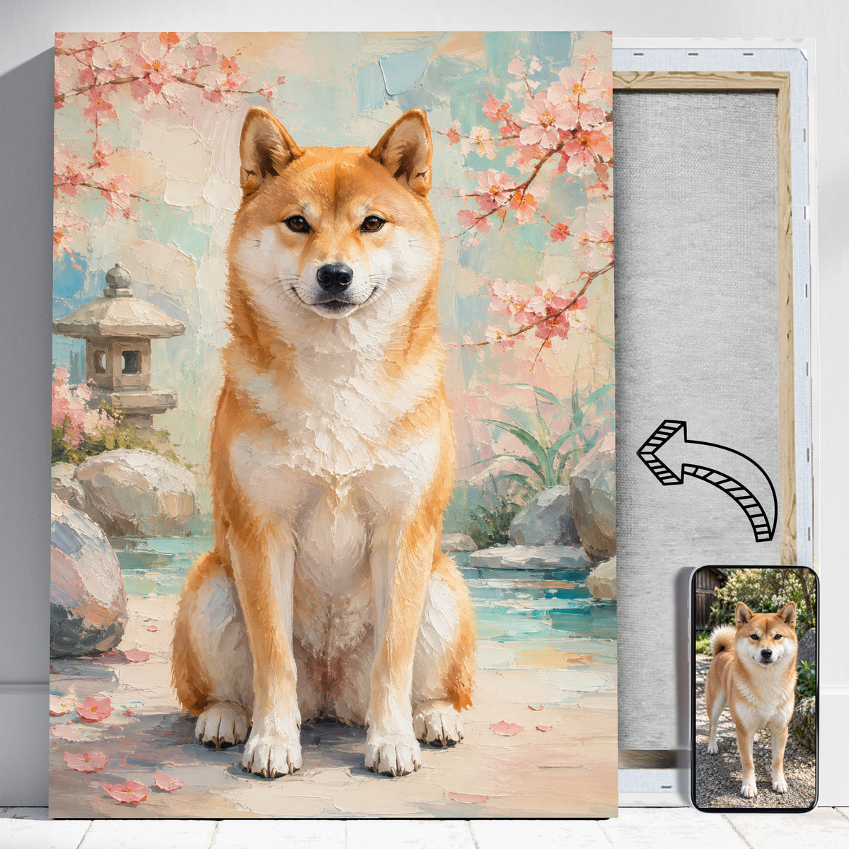 Shiba Inu – Portret Psa jak Malowany ze Zdjęcia dla Miłośnika Psów - portret na płótnie i zdjęcie referencyjne w telefonie
