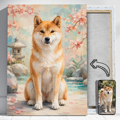 Shiba Inu – Portret Psa jak Malowany ze Zdjęcia dla Miłośnika Psów - portret na płótnie i zdjęcie referencyjne w telefonie