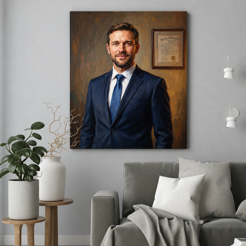 Szef jak Malowany – Portret ze Zdjęcia na Prezent dla Mężczyzny - portret na płótnie we wnętrzu