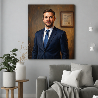 Szef jak Malowany – Portret ze Zdjęcia na Prezent dla Mężczyzny - portret na płótnie we wnętrzu