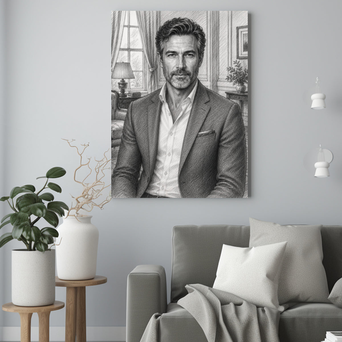 Tata jak Naszkicowany – Portret ze Zdjęcia na Prezent dla Mężczyzny - portret na płótnie we wnętrzu